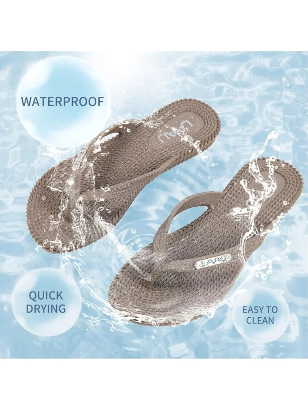 Women's Taupe Waterproof Non Slip Flat Thong Sandals For Shower Beach and Pool